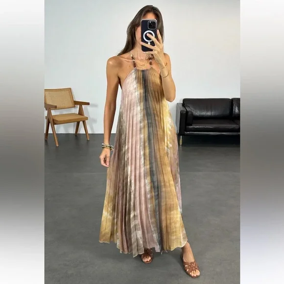 COPY - ZARA TIE DYE PLEATED HALTER DRESS - Picture 6 of 11